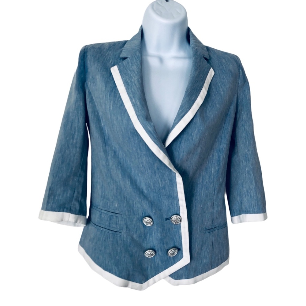 Mind Bridge Short Blazer Double Breasted Blue Sz S